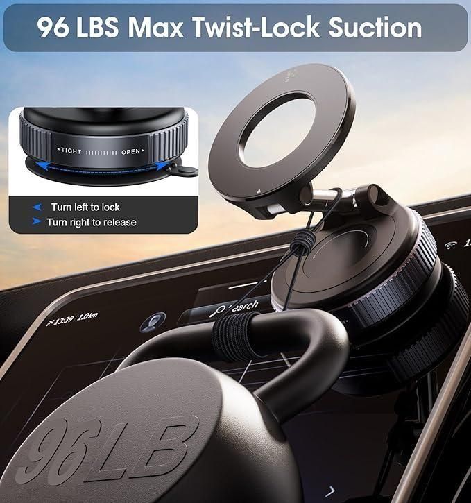 Vacuum Suction Magnetic Phone Bracket – 360° Adjustable, Strong Grip Holder for Car, Desk & Kitchen Use