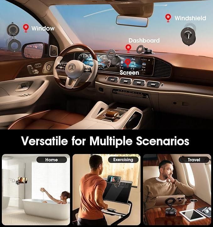 Vacuum Suction Magnetic Phone Bracket – 360° Adjustable, Strong Grip Holder for Car, Desk & Kitchen Use