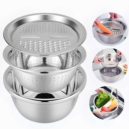 3-in-1 Multifunctional Grater Basin Set –All-in-One Kitchen Prep Tool